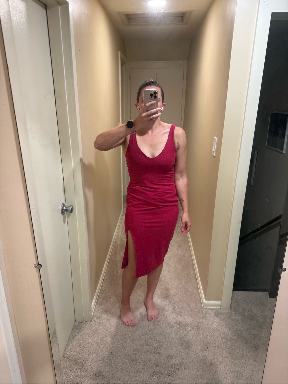 Beyond Yoga Pink/Fuchsia V-Neck Bodycon Dress with Side Slit size M - Picture 2 of 3